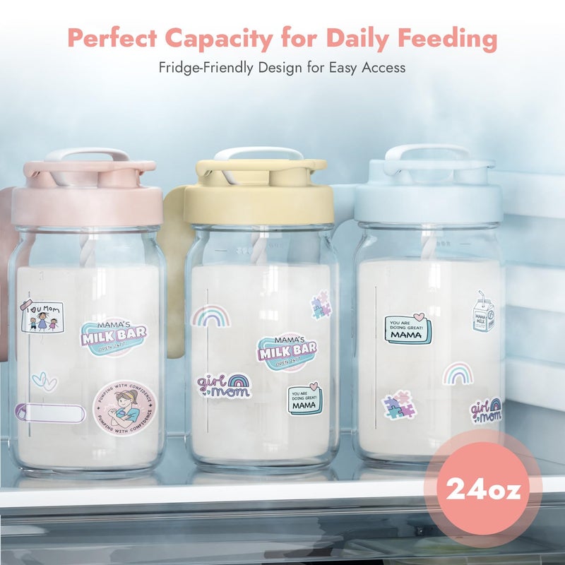 Papablic Glass Breastmilk Pitcher, Fast Baby Formula Maker with Mixing Handle Lid, Wide Mouth Mason Jar Breast Milk Storage Container with Flip-Lock Spout, BPA-Free, Pink. - Image 5